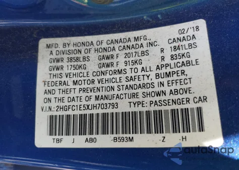 2018 Honda Civic Si z USA, uszkodzony, nr VIN 2HGFC1E5XJH703793